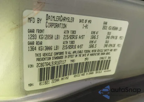 2001 Chrysler Town & Country Limited из США, поврежденный, VIN 2C8GT64L51R167117